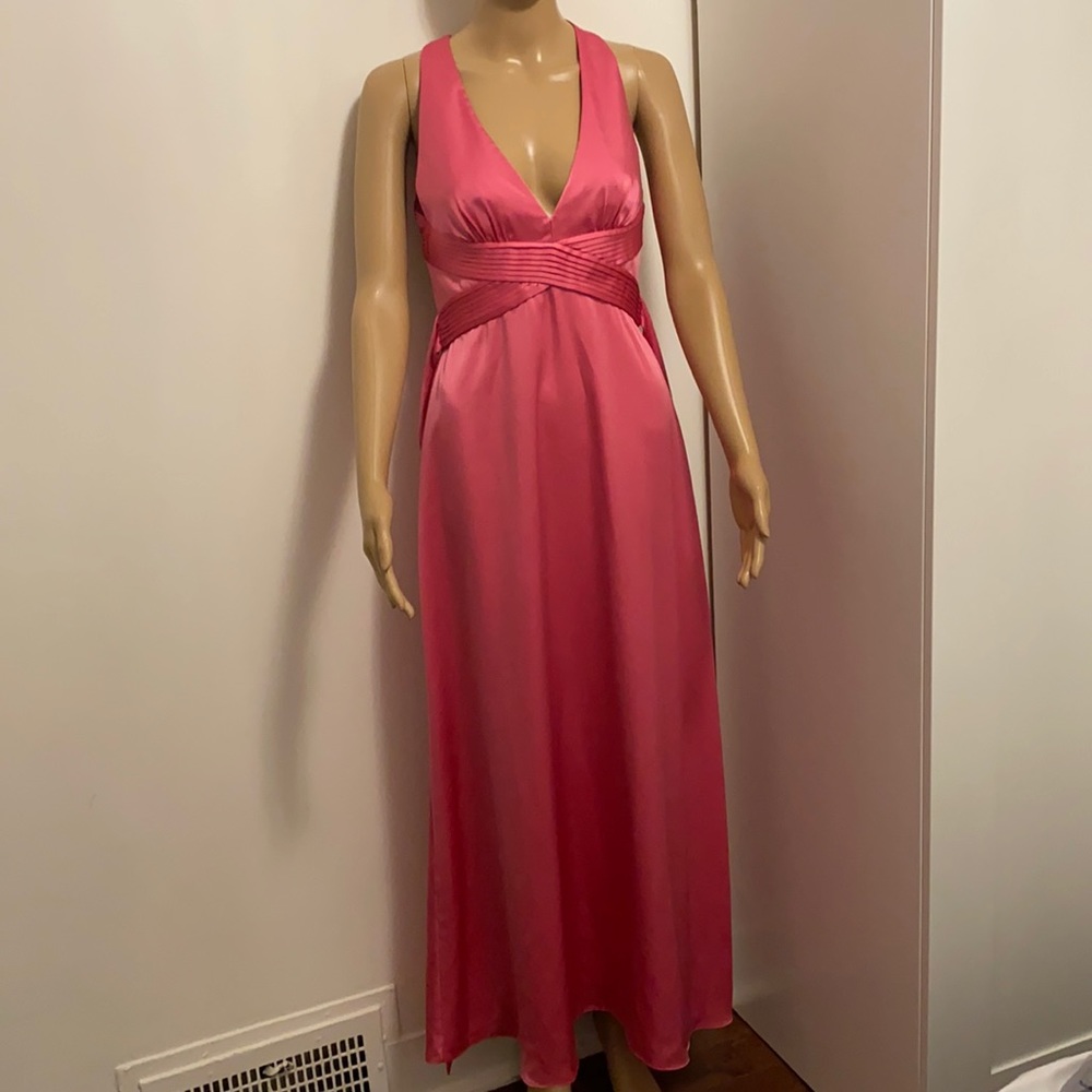 BCBGMAXAZRIA Pink Satin Silk Evening Gown Open Cross Back Dress 4